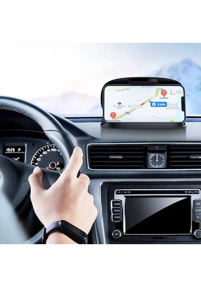 Cr10 3in1 Araç Torpido Üstü Telefon Tutucu Güneş Işığı Korumalı Yüzey Park Numaratör 360 Döner Yapışkan Taban Mat Siyah