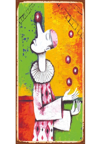 hüzünlü palyaço 10 cm x 20 cm mini retro ahşap poster