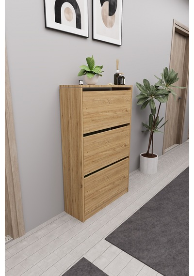 Mirobi Kembe 3 Bölmeli Açılır Modern Dekoratif Ayakkabılık Çam Çam