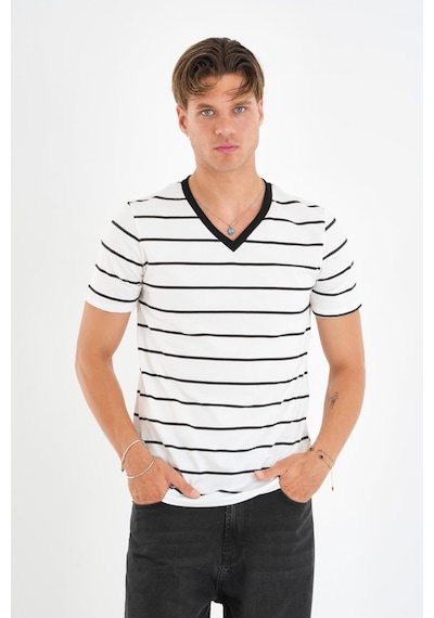 Alexander Gardi Alexandergardı V Yaka Çizgili T-shirt Lacivert