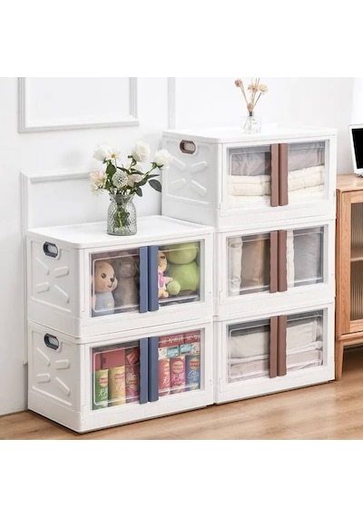 Piev Emayhome Çok Amaçlı Kapaklı İstiflenebilir Organizer Dolap 4 Lü Cappuccino