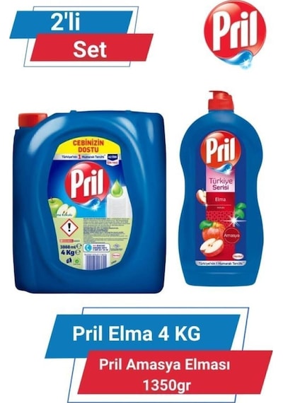 Pril Limon Kokulu Sıvı Bulaşık Deterjanı 4 KG + Amasya Elması Sıvı Bulaşık Deterjanı 1350 G