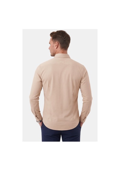 Deepsea Bej Slim Fit Kolay Ütülenebilir Açık Dik Yaka Likralı Erkek Gömlek 2602615