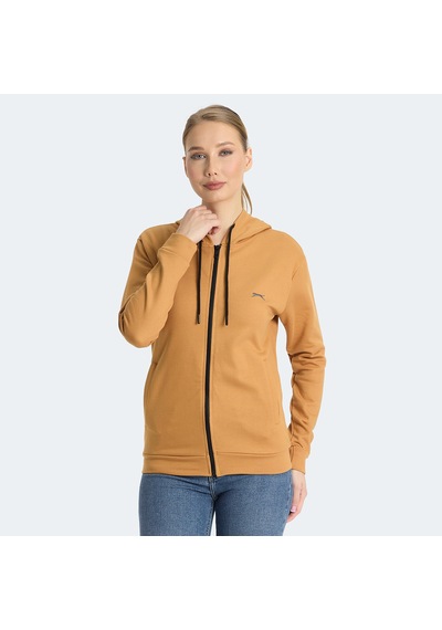 Slazenger KINET Kadın Fermuarlı Kapüşonlu Cepli Kiremit Sweatshirt