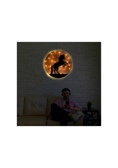 Kişiselleştirilebilir Led Işıklı Epoksi Katmanlı Tablo Lowell At Dolunay Sarı - 738226087 Sarı