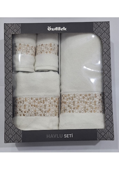 Özdilek Daniela Beyaz Duş Seti/misafir Seti/havlu Seti Bej