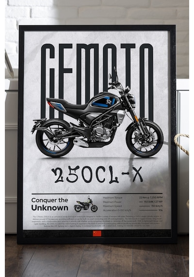 Cfmoto 250 Cl-x Siyah Ahşap Çerçeveli Poster, Dekoratif Motosiklet Duvar Tablosu