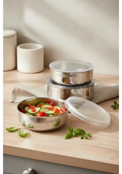 Stelo 3'lü Çelik Saklama Kabı 16-18-20 Cm 6 Parça Diğer