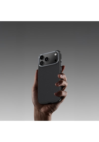 Apple Uyumlu iPhone 17 Pro Max Kılıf Karbon Fiber M-safe Şarjlı Benks Hybrid Armorpro 600d Kevlar Kapak Siyah