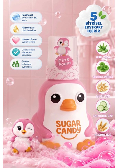 Sugar Candy Çilek Kokulu Doğal Vegan Çocuk Köpük El Sabunu Lolly 350 Ml Paraben İçermeyen Pembe Köpü