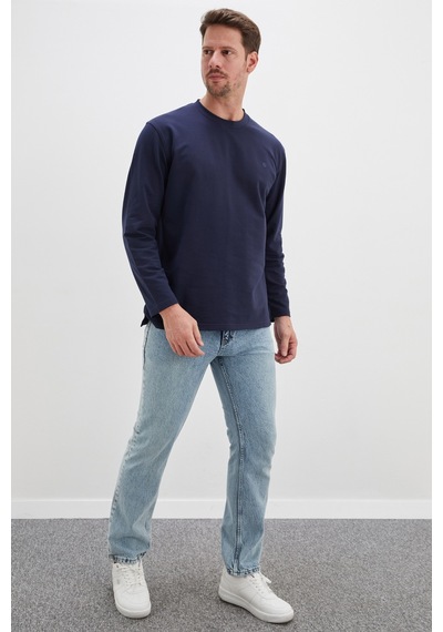 Fullamoda Baskılı Bisiklet Yaka Sweatshirt Lacivert