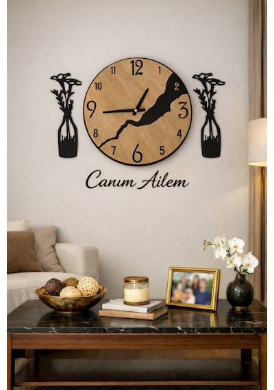 Duvar Saati 40 Cm Canım Ailem Temalı No33 Çok Renkli