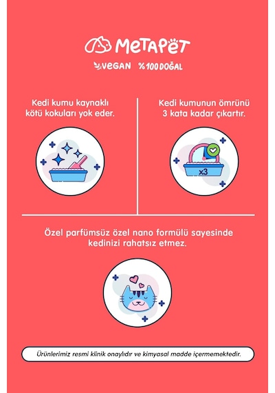 Metapet Nano Gümüş Özel Parfümsüz Kedi Kumu Koku Giderici 400 ML