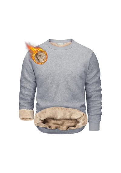 Ghassy Co. Erkek Ultra Termal Sherpa Peluş Astarlı Bisiklet Yaka Sweatshirt GRİ MELANJ