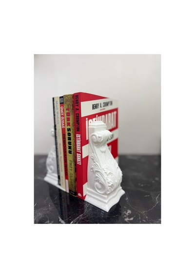 Klasik Motifli Kitap Tutucu Beyaz İkili Set Raf Aksesuarı