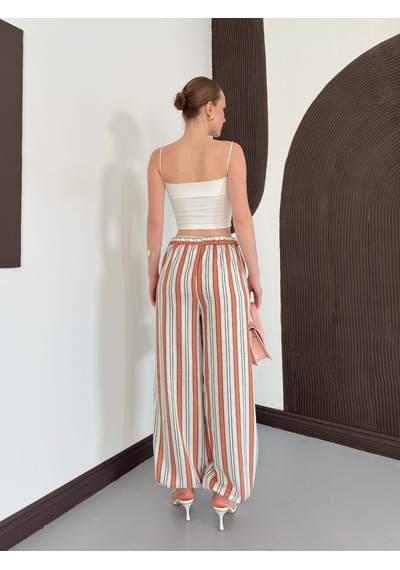 Verymoda Çizgili Salaş Pantolon D3094 Kiremit