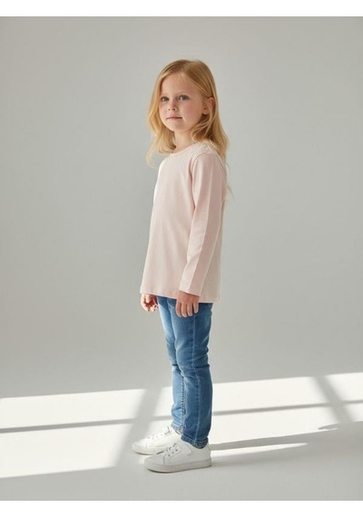 Zekids Kız Çocuk Pamuklu Bisiklet Yaka Uzun Kollu İnce Basic T-shirt-16776 Somon