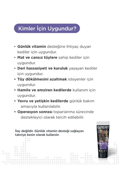 Cutepet Skin & Coat Kedi Deri Ve Tüy Sağlığı Malt 100g Omega 3-6-9, Biotin Ve Kolajen Destekli