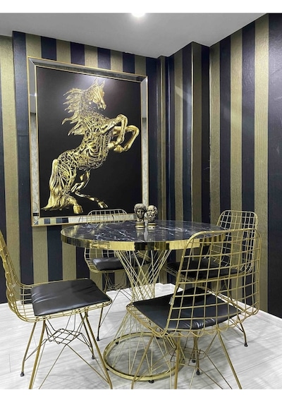 Avvio 90x90 Mira Siyah Mermer &4 Tel Ince Gold Mutfak Masa Takımı Siyah Avvio 90x90 Mira Siyah Mermer &4 Tel Ince Gold Mutfak Masa Takımı Siyah
