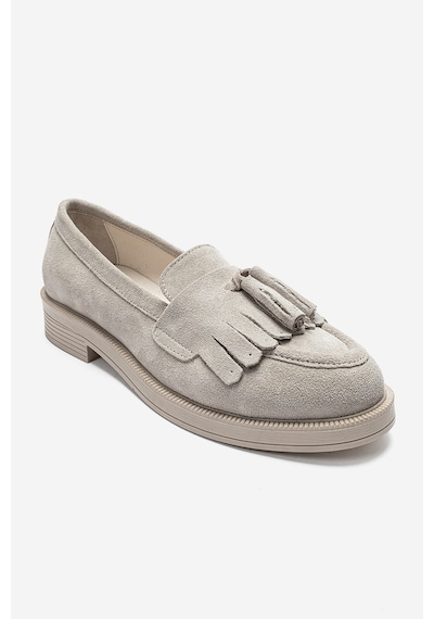 Luvishoes Luvi Shoes Milina Bej Süet Püsküllü Hakiki Deri Kadın Loafer Ayakkabı Bej Süet