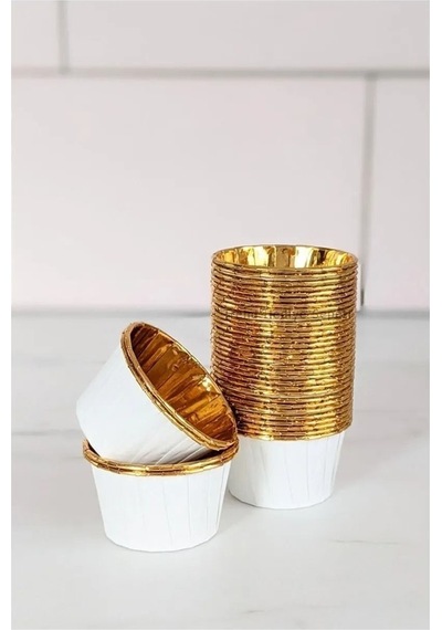 Kağıt Muffin Kek Ve Sufle Kapsülü Beyaz Içi Metalik Gold 10'lu Goldcakes