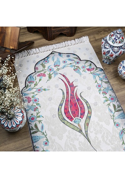 İnce Pamuk Çocuk Seccadesi Fuşya Lale 44x77 Cm-180 Gr-tesbih Hediyeli Çok Renkli