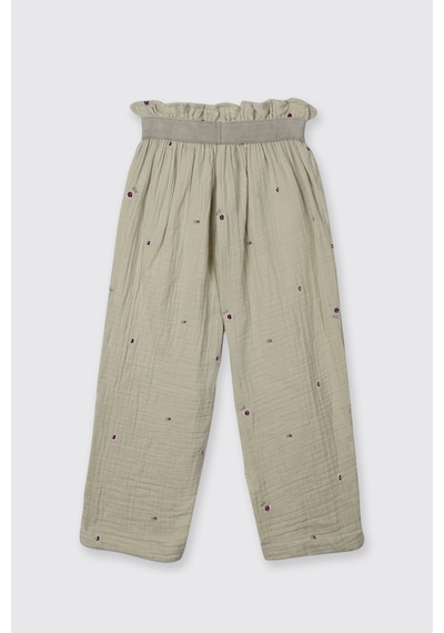 Panço Kız Çocuk Çiçek Desenli Müslin Yeşil Pantolon