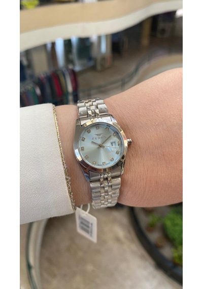 Ferro Quartz Çelik Gri Turkuaz Kadran 30 Mm Kadın Kol Saati Gümüş