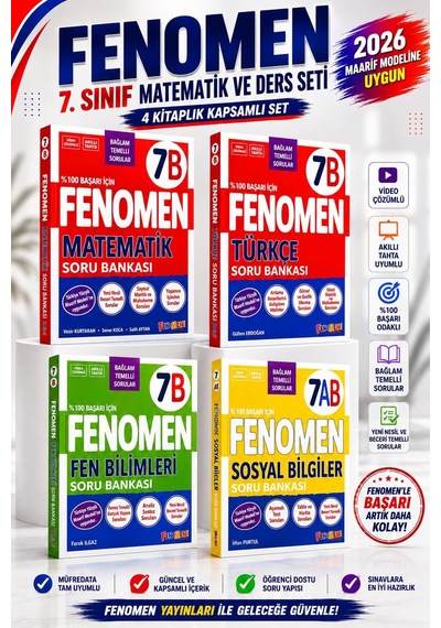 Fenomen 7.sınıf 7b Matematik 7b Fen 7b Türkçe 7ab Sosyal Soru Bankası Seti 2 Kitap Yeni 2026 Basım