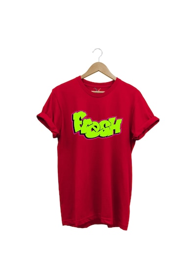 Fresh Graffiti Neon Yazı Baskılı %100 Pamuk Unisex Regular Fit T-shirt Kırmızı