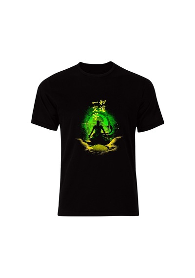 One Piece Zoro Karakterli Anime Baskılı Unisex %100 Pamuk Siyah T-shirt SIYAH