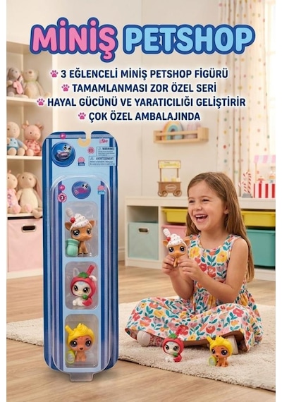 Petshop Miniş Özel Tematik 3'lü Figür Seti Çocuklar İçin Yaratıcı Oyun Ve Koleksiyon Seti
