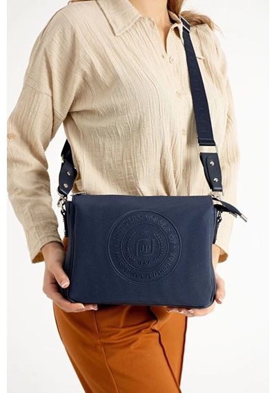 Just Polo Kadın Günlük Kullanıma Uygun Ayarlanabilir Askılı Lakoste Kumaş Şık Omuz Çantası Shopper Lacivert