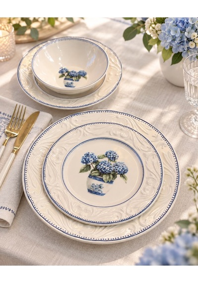 24 Parça 6 Kişilik Vintage Hydrangea Yemek Takımı-7969 Çok Renkli