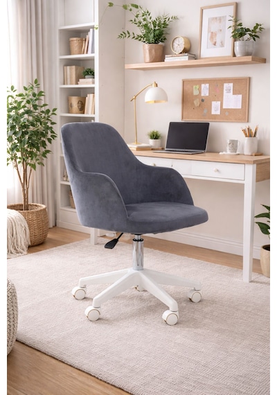 Sude Beyaz Ayaklı Çalışma Koltuğu Tekerlekli Ayarlanabilir Ofis Sandalyesi Baby Face Kumaş Füme Sude Beyaz Ayaklı Çalışma Koltuğu Tekerlekli Ayarlanabilir Ofis Sandalyesi Baby Face Kumaş Füme