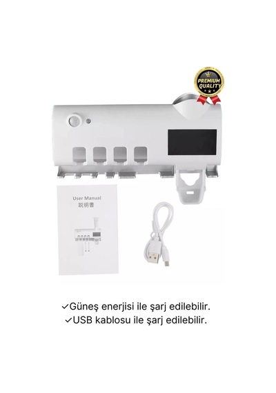 Akıllı Güneş Enerjili Usb Şarjlı Diş Macunu Sıkacağı 4 Diş Fırçası Uv Işık Sterilizatörü Temizleyici Çok Renkli