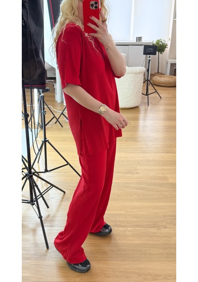 Modaonna Kaşkorse Bluz Pantolon Takım Kırmızı