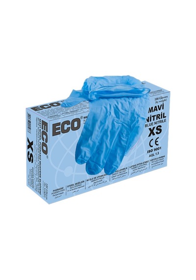 Eco Nitril Pudrasız Muayene Eldiveni Mavi 100'lü
