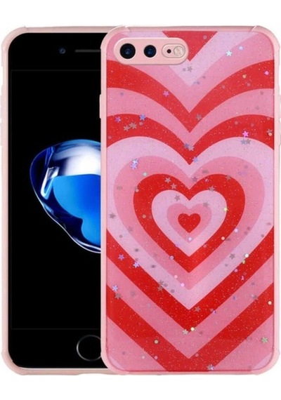 Apple Uyumlu iPhone 7 Plus Kılıf Simli Desenli Kamera Korumalı Parlak Zore Popy Kapak Kalp