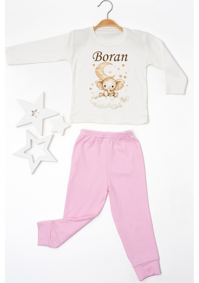 Pia Baby İsme Özel Erkek Çocuk Pijama Takımı %100 Pamuk Penye İsim Baskılı Kişiye Özel Çocuk Pijaması 10356p14pi Krem