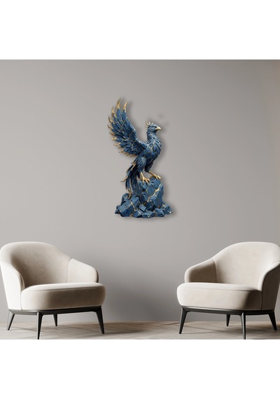 Anka Kuşu Heykeli Mavi-altın - Metal Tablo - Dec0128 51 X 95 Cm Çok Renkli