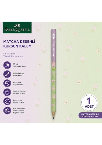 Faber-castell Matcha Desenli Kurşun Kalem 1 Adet 2b Yuvarlak Gövde Yeşil
