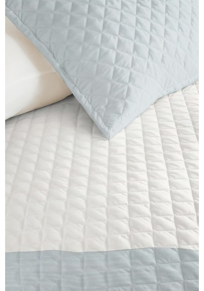 Mavi Geometrik Modern Tek Kişilik Pike Takımı - Gri Beyaz Minimal 160x220 Cm Yazlık Yatak Örtüsü Narin Mum Esintisi