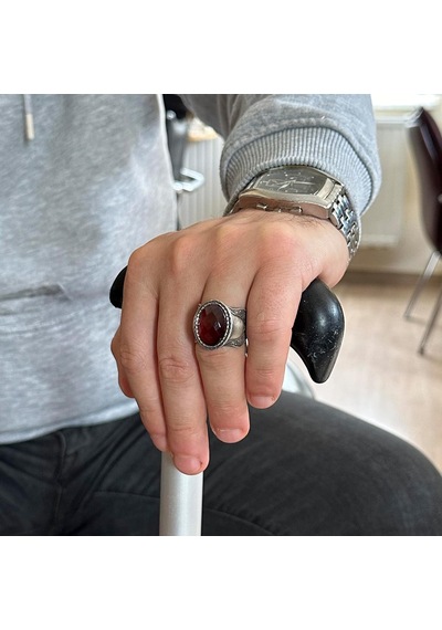 Doğal Taş Yüzük, 925 Ayar Gümüş Yüzük, Garnet Gümüş