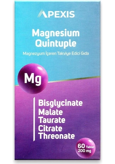 Apexis Magnesium Magnezyum Quintuple 200mg 60 Tablet