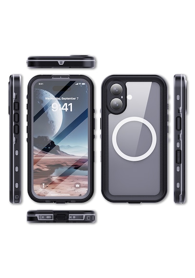 Apple Uyumlu İphone 16 Kılıf 360 Ön Ve Arka Koruyucu Su Geçirmez 1-1 Silikon 2mm Zırhlı Pc+tpu Kapak Siyah