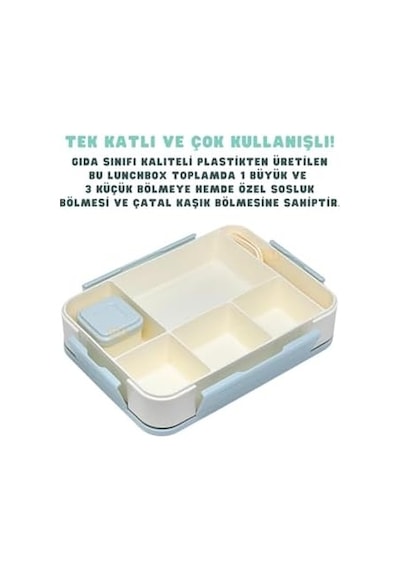 1330ml Lunchbox Tek Katlı 5 Bölmeli Pp Plastik Çocuk Sefer Tası Yemek Kutusu Mavi Açık