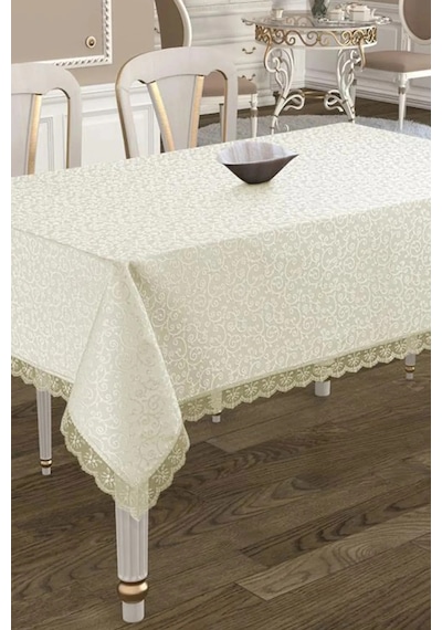 Gülce Dantelli Masa Örtüsü Krem 160X220