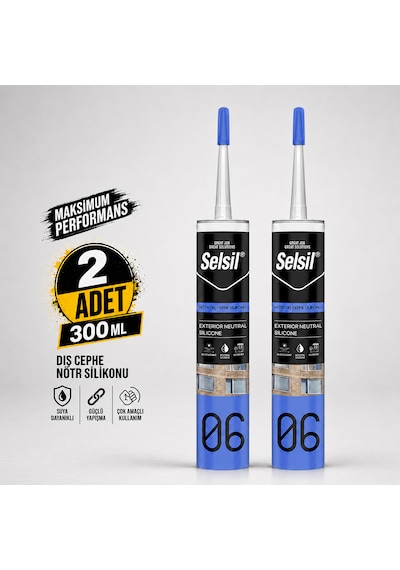 Selsil Şeffaf Nötr Dış Cephe Silikonu 300 Ml Uv Dayanımlı Cam Pvc Beton Derz Dolgu Mastiği 2 Adet