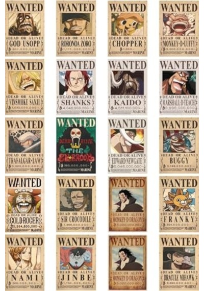 One Piece Wanted Tasarımlı Düz Kesim Sticker Seti - 2,60 Cm X 3,80 Cm 20 Adet Sticker Abanoz
